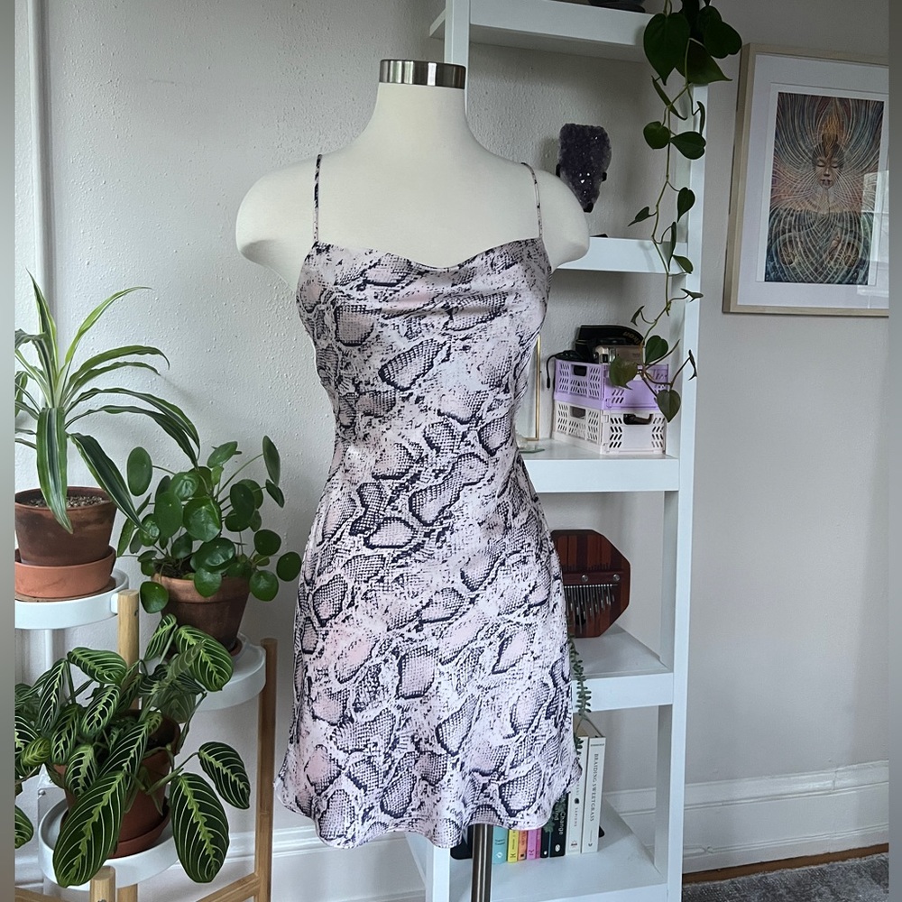 Snakeskin satin mini dress